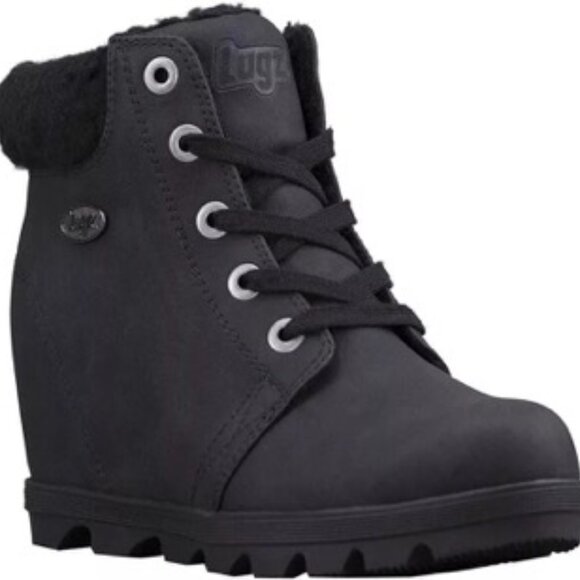 Lugz Marsella Fleece Boots Black Fashion Concealed Wedge Heel Women's Size 8 M - Picture 1 of 5